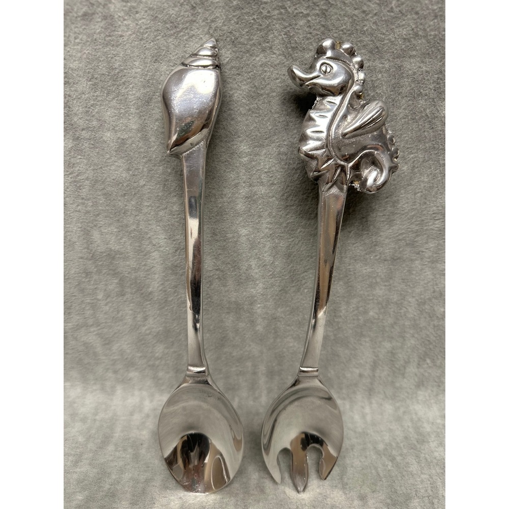 Unbranded Salad Servers 12" OS Silver Coastal Seahorse Shell Set Tongs